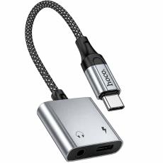 Adapter Hoco UPA34 USB-C to USB-C and 3.5mm Braided Metal Grey