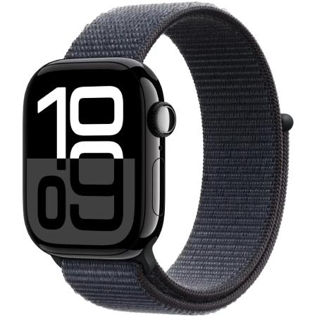 Apple Watch Series 10 4G 46mm GPS eSIM NFC IP6X Aluminum Case Jet Black with Sport Loop Black Ink