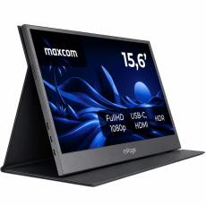 Portable Monitor Maxcom MPAGE15 15.6’’ HDR FHD 1920 x 1080 IPS 1xMiniHDMI 2xUSB-C 3.1 1xAudio Jack 3.5mm Built-in Case Stand Black