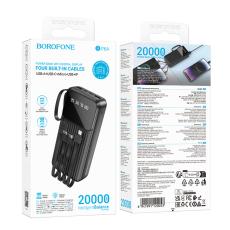 Power Bank Borofone BJ76A 20000mAh with 4 Cables and 4 Ports USB-C USB-A Lightning Micro-USB and LED Battery Indicator Black