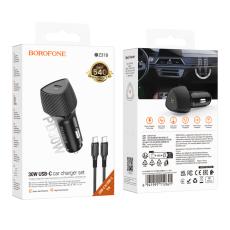 Car Charger Borofone BZ31B Solid USB-C PD30W and USB-C to USB-C Cable 1m Black