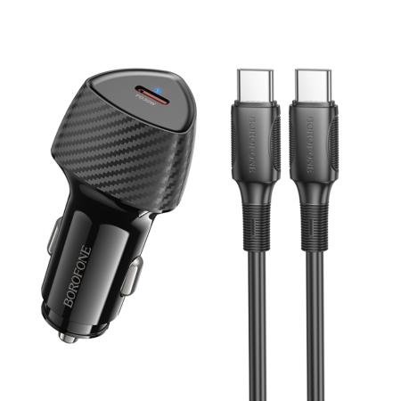 Car Charger Borofone BZ31B Solid USB-C PD30W and USB-C to USB-C Cable 1m Black