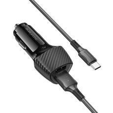 Car Charger Borofone BZ31A Solid Dual USB-A Ports 17W and USB-A  to USB-C Cable 1m Black
