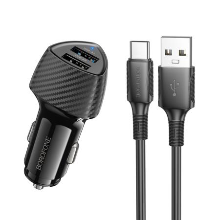 Car Charger Borofone BZ31A Solid Dual USB-A Ports 17W and USB-A to USB-C Cable 1m Black