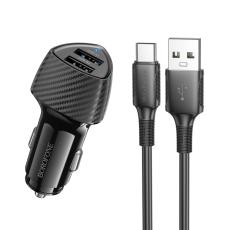 Car Charger Borofone BZ31A Solid Dual USB-A Ports 17W and USB-A to USB-C Cable 1m Black