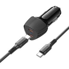 Car Charger Borofone BZ31D Solid Dual USB-C Ports PD60W and USB-C  to USB-C Cable 1m Black