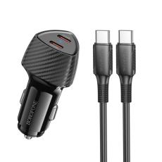 Car Charger Borofone BZ31D Solid Dual USB-C Ports PD60W and USB-C to USB-C Cable 1m Black