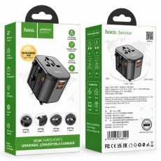Hoco. DC44 Universal Travel Charger US EU AU UK with 2xUSB-A 1xUSB-C PD20W Black