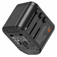 Hoco. DC44 Universal Travel Charger US EU AU UK with 2xUSB-A 1xUSB-C PD20W Black