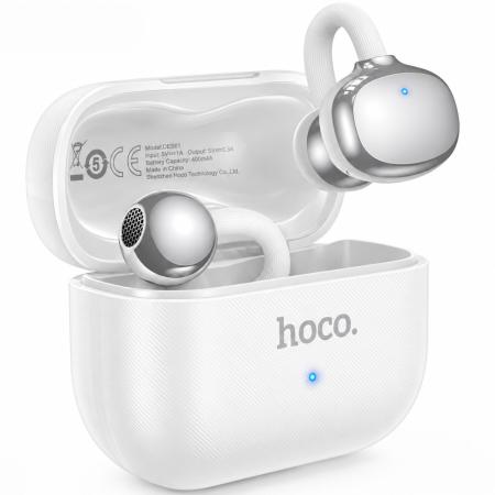 Wireless Hands Free Open-Ear Hoco. DES61 Cool TWS v6.0 250mAh 6h Talk Time White with White Silicon Sleeve
