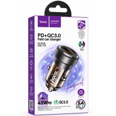 Car Charger Hoco. DZ15 Contact PD45W QC 1xUSB-A 1xUSB-C Transparent Black