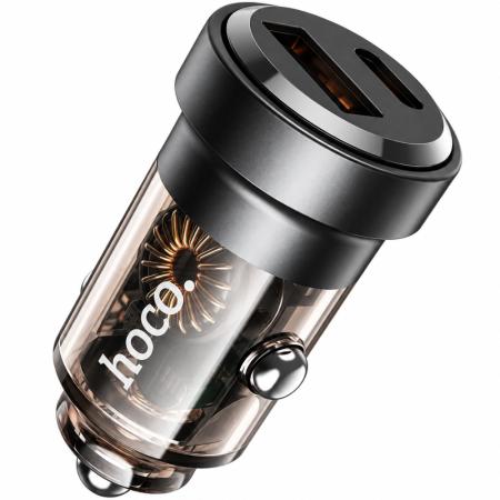 Car Charger Hoco. DZ15 Contact PD45W QC 1xUSB-A 1xUSB-C Transparent Black