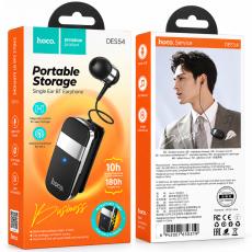 Bluetooth Hands Free Hoco. DES54 String Lavalier v5.4 70mAh 10hr Talk Time with Retractable Cable Length 30cm Black