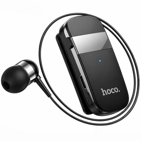 Bluetooth Hands Free Hoco. DES54 String Lavalier v5.4 70mAh 10hr Talk Time with Retractable Cable Length 30cm Black