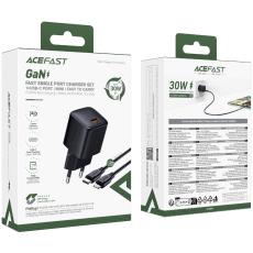 Travel Charger Acefast A118 Mini Fast Charging 1xUSB-C PD30W QC3.0 GaN with USB-C to Lightning Cable 1.2m Black