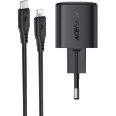Travel Charger Acefast A118 Mini Fast Charging 1xUSB-C PD30W QC3.0 GaN with USB-C to Lightning Cable 1.2m Black