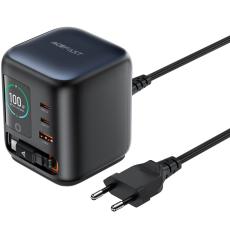 Desktop Charger Acefast Z10 100W 2xUSB-C 1xUSB-A 1xUSB-C Retractable Cable and LED Smart Digital Display Black