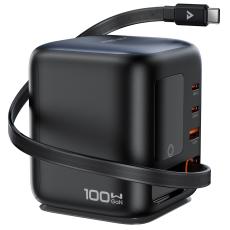 Desktop Charger Acefast Z10 100W 2xUSB-C 1xUSB-A 1xUSB-C Retractable Cable and LED Smart Digital Display Black