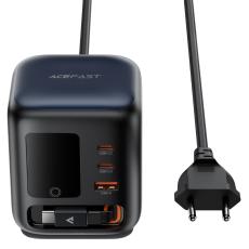 Desktop Charger Acefast Z10 100W 2xUSB-C 1xUSB-A 1xUSB-C Retractable Cable and LED Smart Digital Display Black
