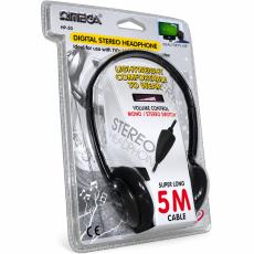 Headphones Stereo/Mono Omega 10030 HP-30 Lightweight 3.5mm with 6.3mm Adapter 5m Cable Ideal for TVs, Hi-Fi and DVD Players Black