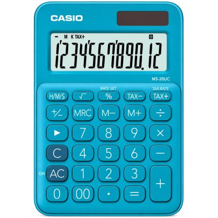 Calculator Dual 12 Digits LCD Display Casio MS-20UC-BU Blue