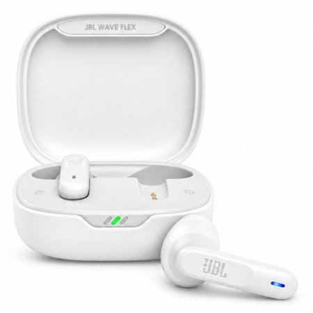 Wireless Hands Free JBL Wave Flex Earbuds with VoiceAware, up to 32 Hours Playtime, BT v5.2, IP54 White