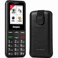 Energizer Feature E4 32MB/2GB Dual Sim 2G 1.77" with SOS Button, Handsfree, UK and EU Charger + Case Protect Ancus Faux Leather Black