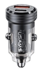 USAMS φορτιστής αυτοκινήτου US-CC175, USB & USB-C, 45W, QC & PD, μαύρος